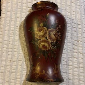 Elegant Floral Wall Pocket with Red & Gold Accents- Roses & Scrolled Design